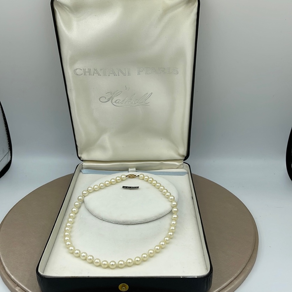 Vintage 1960’s Haskell Faber Chantani Pearls Knotted Pearls in Original Box.